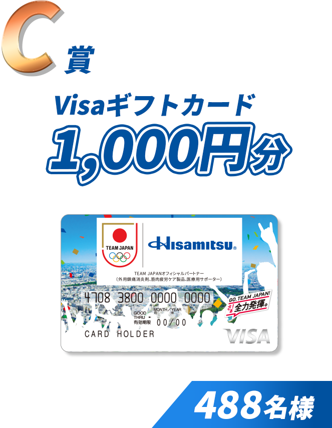 C賞 Visaギフトカード 1,000円分 488名様