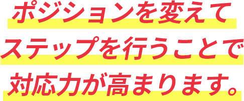 ポジションを変えてステップを行うことで対応力が高まります。